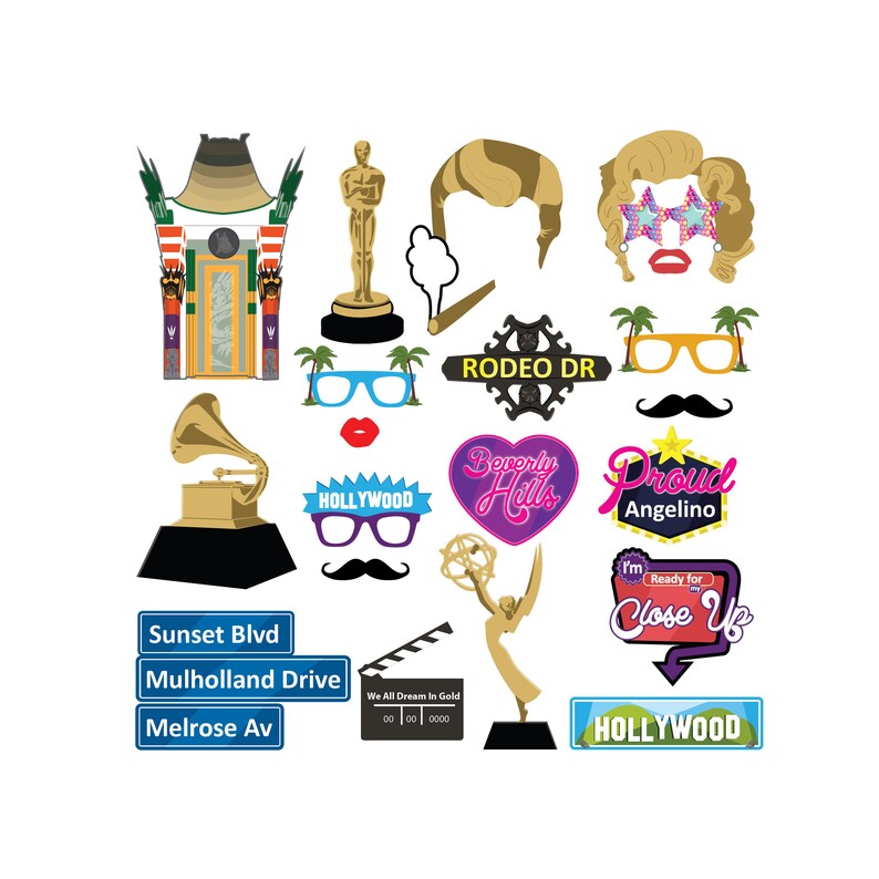 Hollywood Digital Photo Booth Party Props Instan Download Etsy