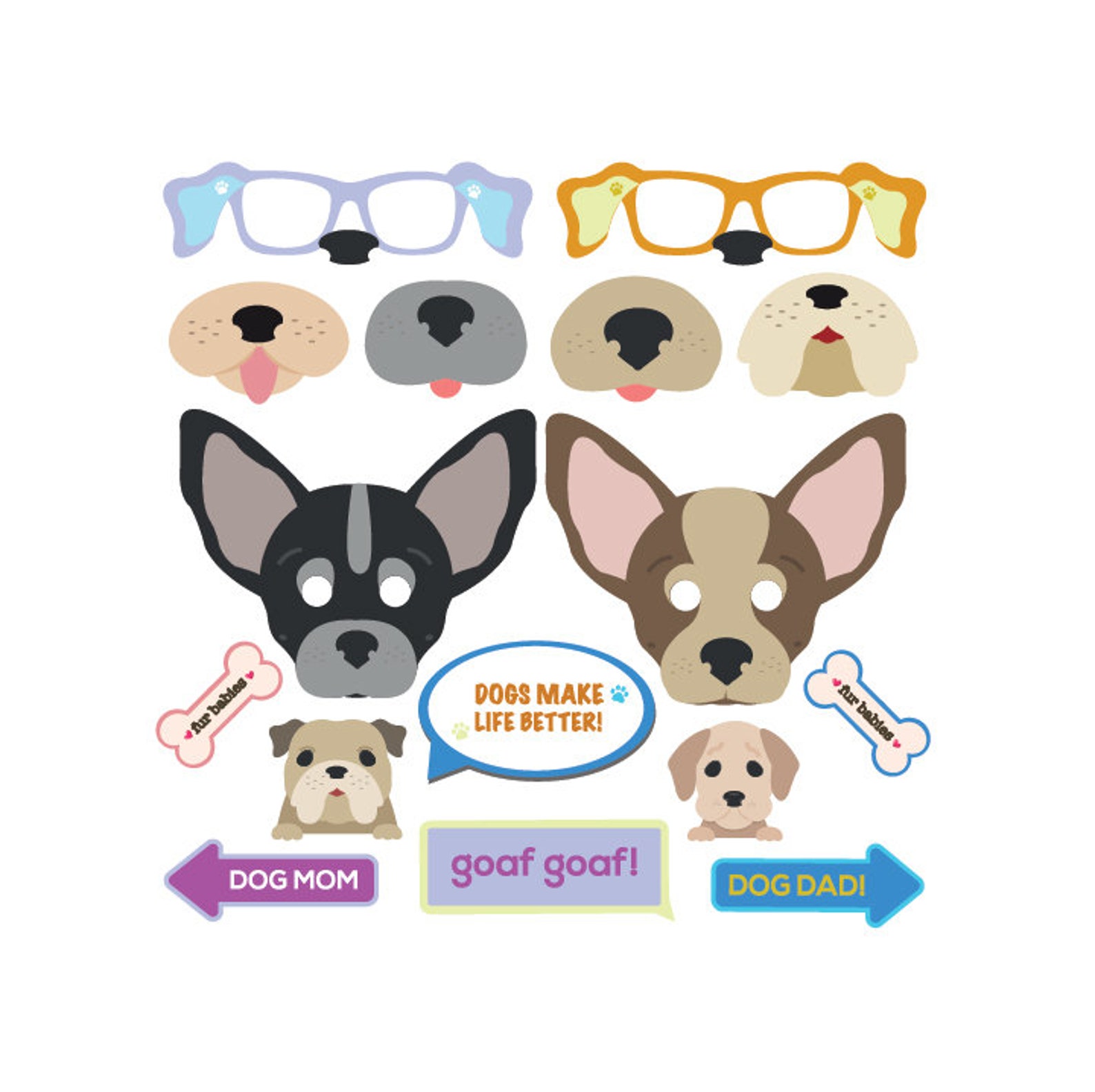 Puppies Digital Photo Booth Party Props Instant Download Pet Etsy
