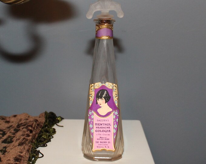 Vintage 1920s Menthol Headache Cologne Perfume Bottle Bacorn Art Deco