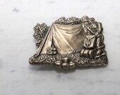 Vintage Brass 80s USA Camping Tent Outdoors Hippie Grunge Belt Buckle 1980Boy Scouts