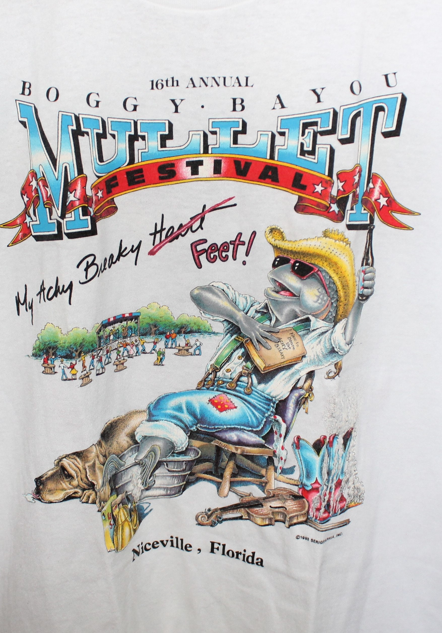 Vintage 90s 1992 Boggy Bayou Mullet Festival T Shirt Niceville Florida