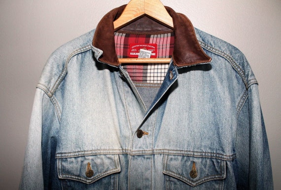 marlboro denim jacket leather collar