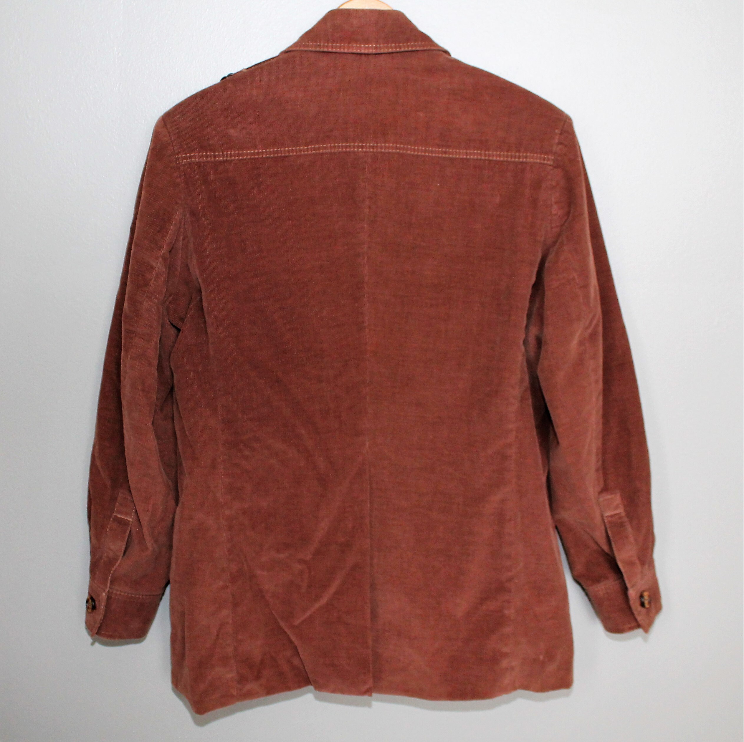 Vintage 70s Brown Corduroy Jacket Blazer Coat Safari Size 40 Mod Single Vent