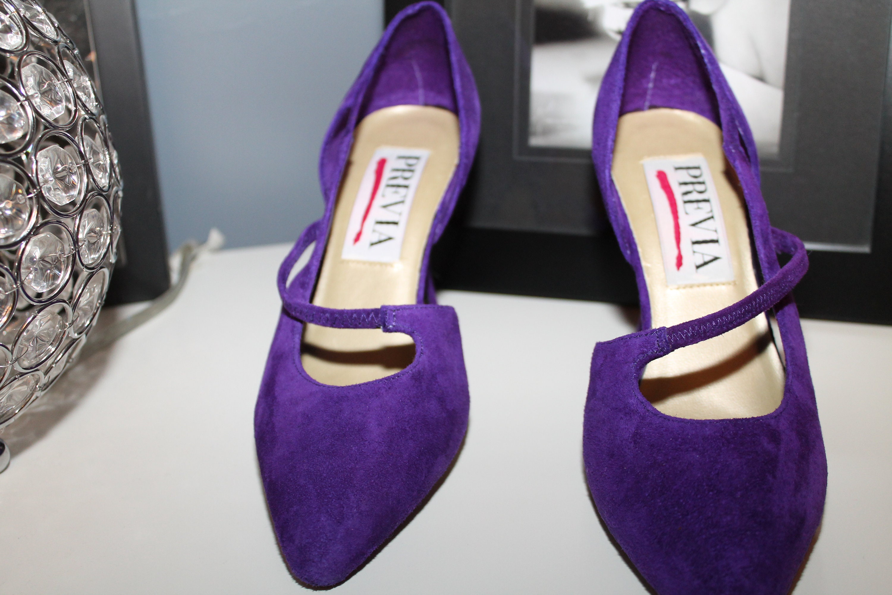 Vintage 80s Purple Suede Leather Pumps Heels Shoes Court