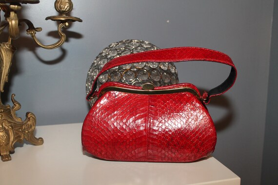 Lipstick Red Snakeskin Purse Bag 1940s 50s Reptile