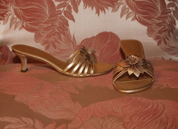 Gold Leather Boudior Slippers Mules Shoes Heels Sa
