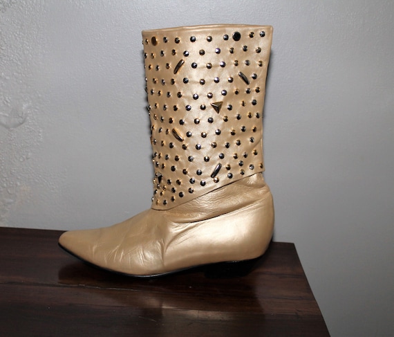 Vintage 80s Gold Leather Boots US Womens size 8.5