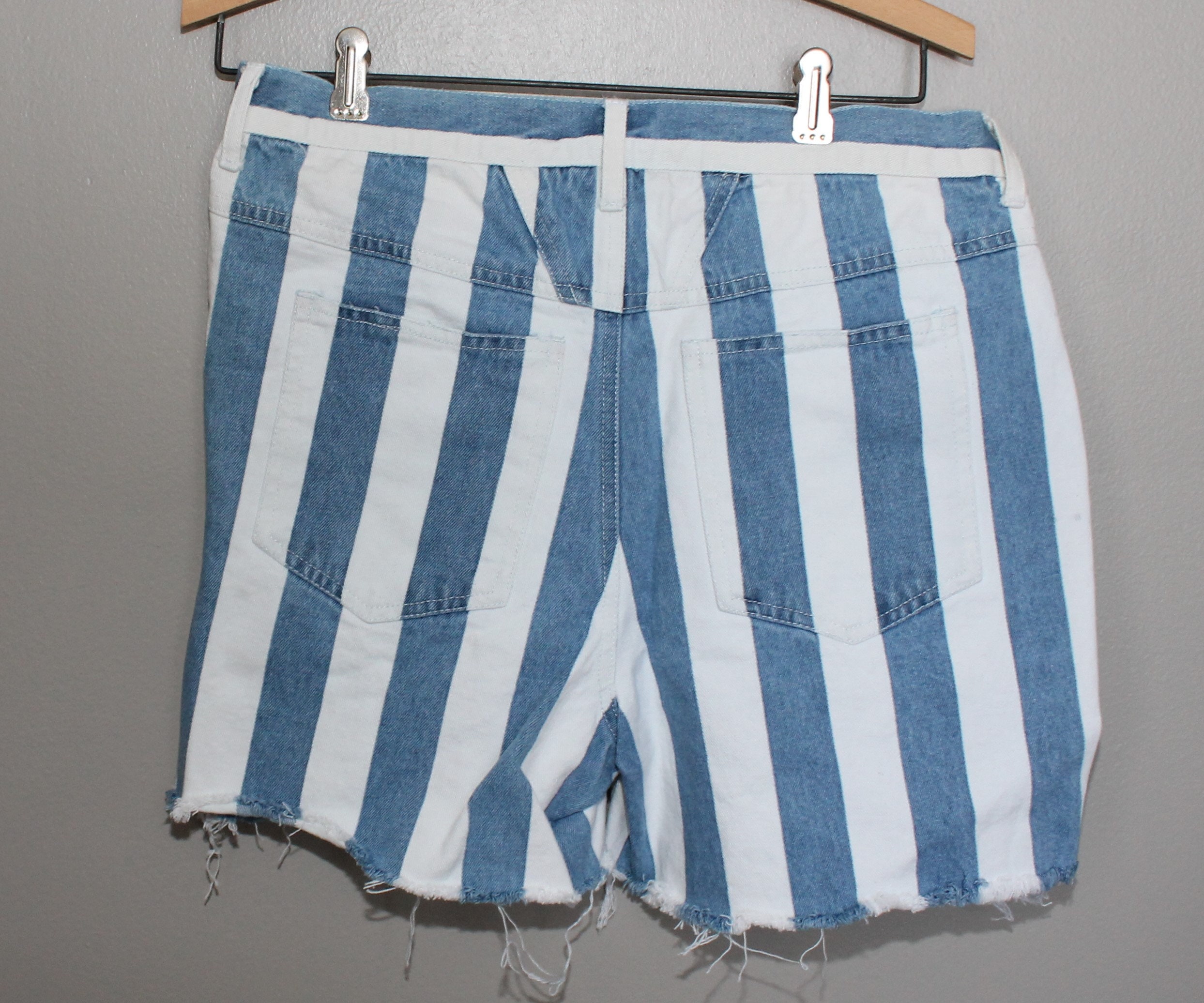 Vintage 80s Jean Denim Stripe Cut Off Shorts Size 13/14 32 Waist 90s ...