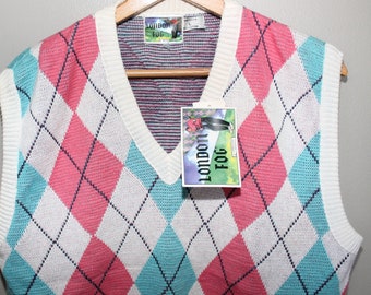 pink and blue argyle sweater vest