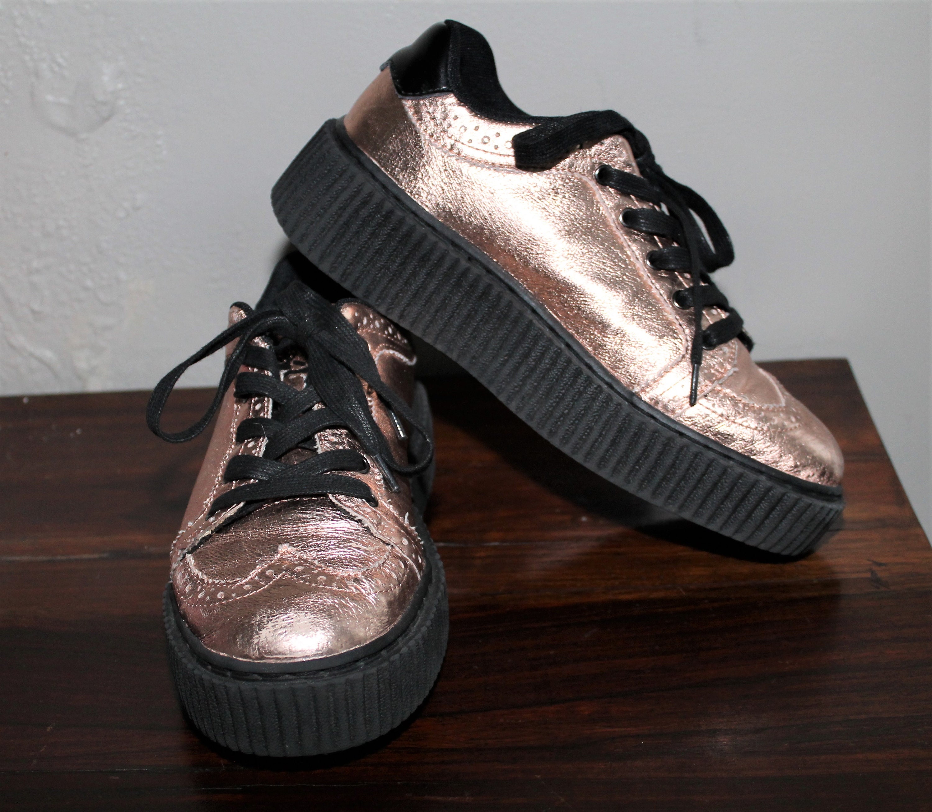 Vintage 90s Unisex Platform Gold Lame Copper Sneakers Shoes Creepers ...