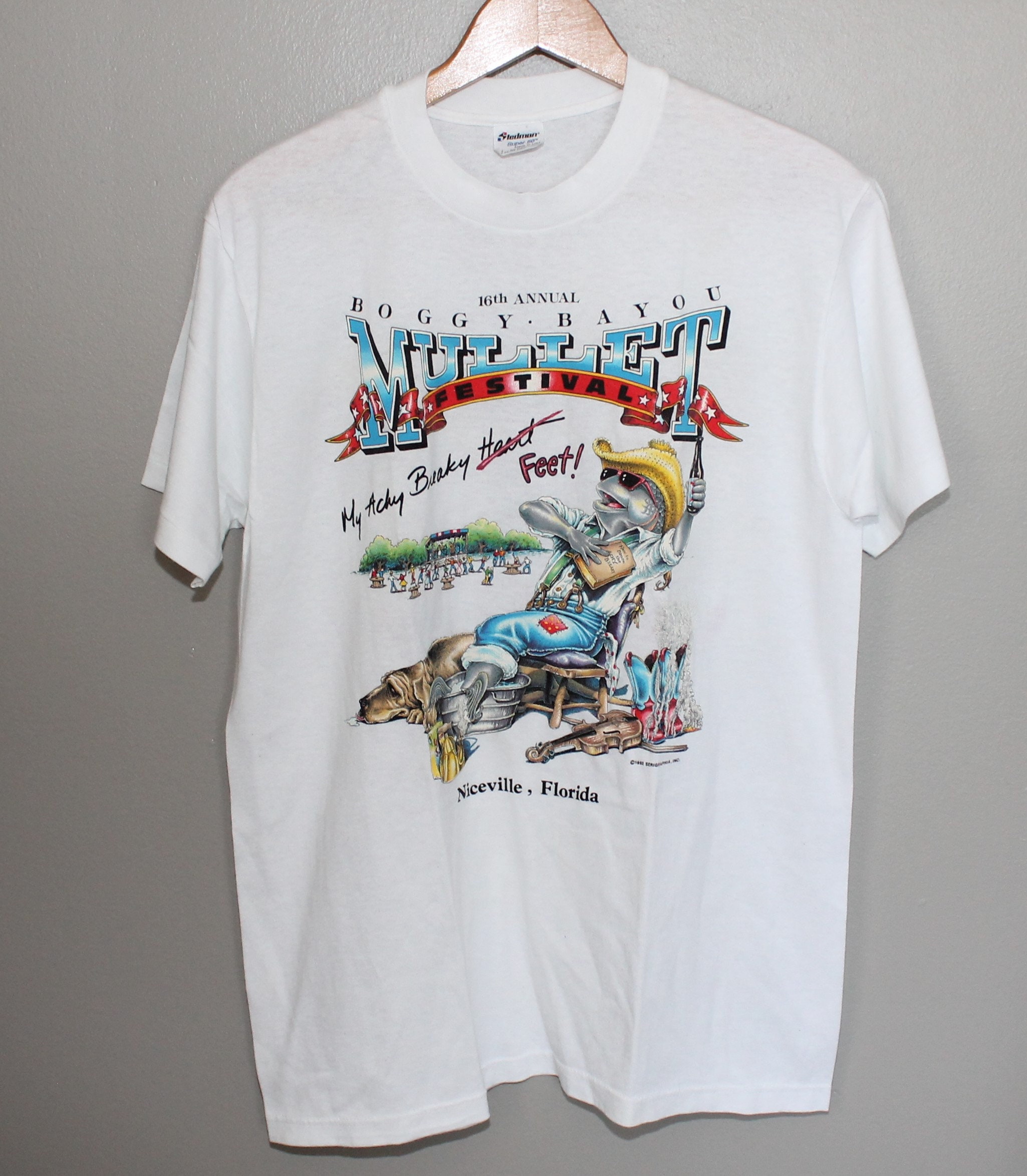 Vintage 90s 1992 Boggy Bayou Mullet Festival T Shirt Niceville Florida