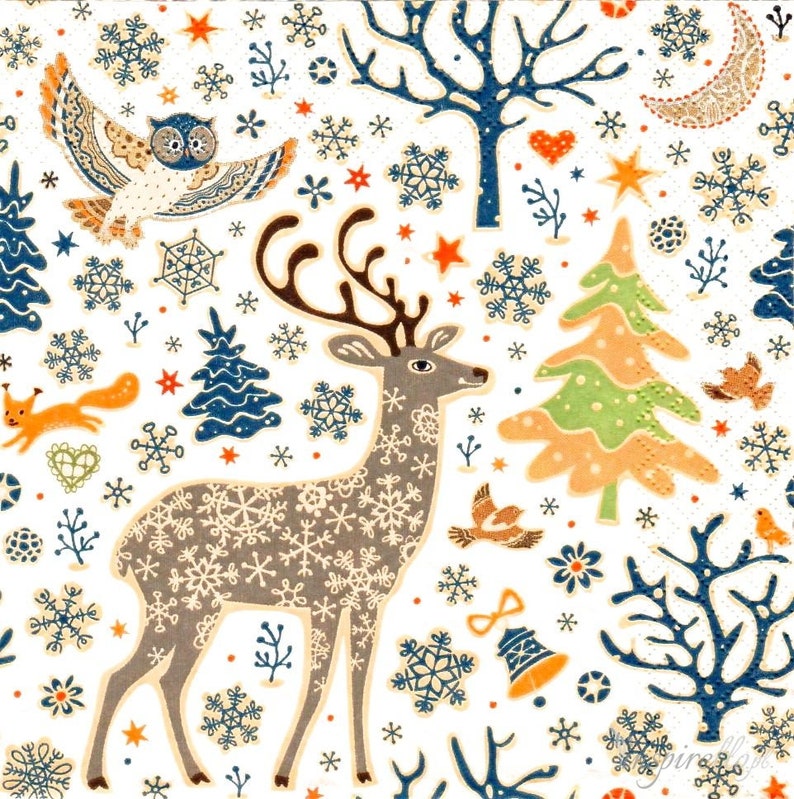 Napkins 05 2pcs Paper Woodland Christmas Pattern Napkins for Decoupage,Craft,Scrap Boking /& 8 individual 3 ply napkins 33x33
