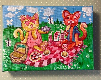 cats at a picnic painting original