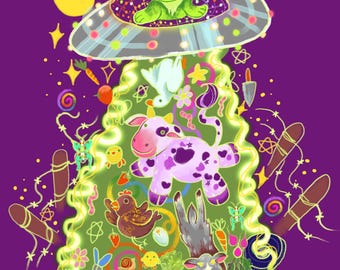 cow alien abduction art print
