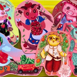 Farm animals farming fruit sticker pack, 6 stickers