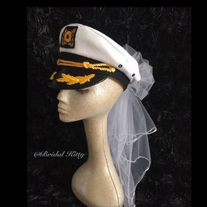 Bachelorette Booty Veil Bride Nautical Captain Hat & Sash Last Sail Before The Veil Bridal Veil Sailor White Wedding Veil Anchor Cruise Pool image 2