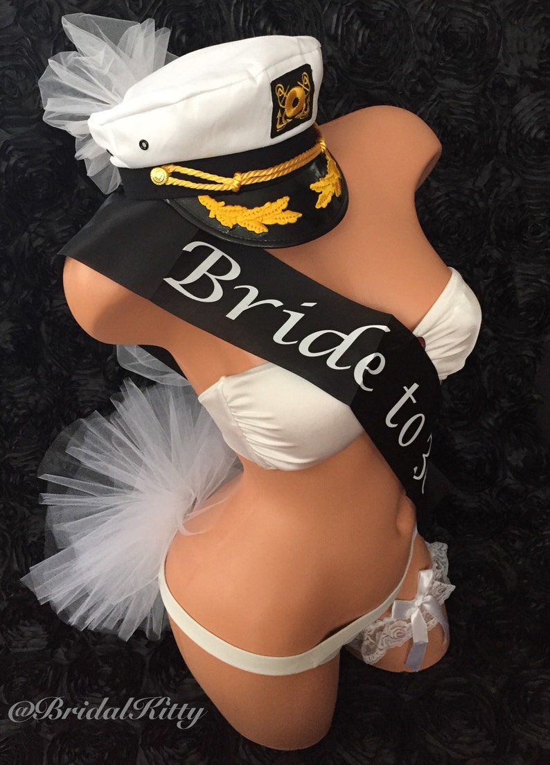 Bachelorette Booty Veil Bride Nautical Captain Hat & Sash Last Sail Before The Veil Bridal Veil Sailor White Wedding Veil Anchor Cruise Pool image 4