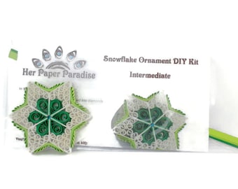 Quilling Green Snowflake Ornament DIY kit with a step-by-step video tutorial, make your own handmade gits