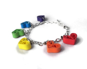 LGBTQ rainbow love bracelet - Friendship rainbow bracelet - Pride accessories - LGBTQ rainbow accessories - Rainbow hearts charm bracelet