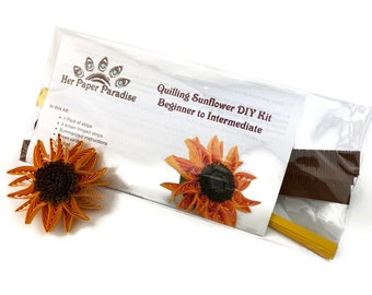 Quilling Sunflower DIY kit with step by step video instructions, create a sunflower fridge magnet