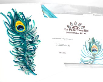 Quilling Peacock Feather DIY kit with step-by-step tutorial, create a peacock feather wall hanging