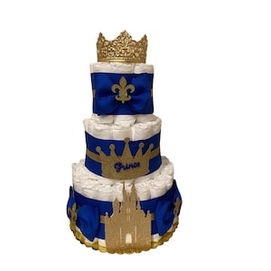 Royal Prince Diaper Cake, 3 Tier Diaper Cake for a Boy, Royal table decor, Royal Baby Shower cake, It&#39;s a Boy cake, Baby Shower gift