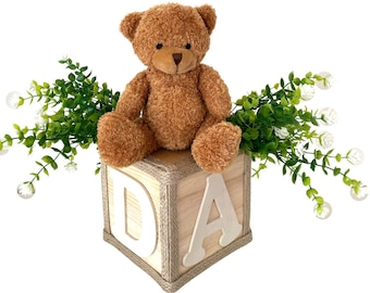 Teddy Bär Baby Shower Herzstück ABC Block Herzstück, Boho-Stil Kinderzimmer Dekor, Taufe beliebt Herzstück Baby Shower Geschenk
