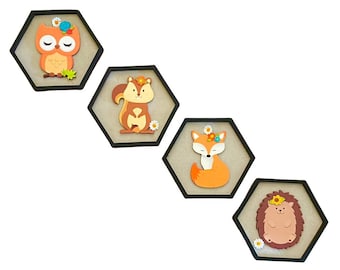 Woodland Animals Wall decor, Forest Themed Wall decor Woodland table decor Baby Shower decor, Baby Shower gift Gender Neutral gift, Set of 4