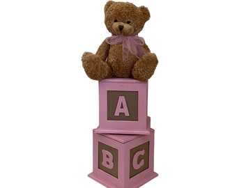 2 ABC Blocks centerpiece with a Bear,  Baptism, Christening ABC Block Centerpiece, Popular Centerpiece, Baby Shower gift