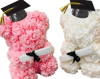 Graduation Rose Bear 10" tall , Baby Shower decor, Birthday gift, Christmas Gift, Table decor, Graduation gift