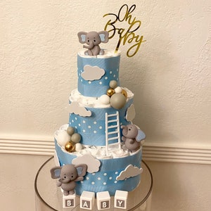 Elephant Diaper Cake, 3 Tier Elephant Themed Diaper Cake, Safari table decor, Oh Baby Cake, Baby Shower Gift, Little Peanut Baby Shower image 6