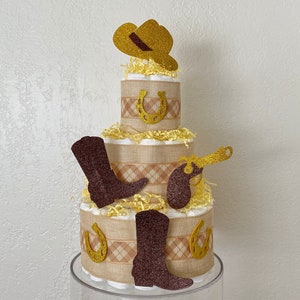 Cowboy-Windeltorte, Windeltorte im Landhausstil, Babyparty-Herzstück, Cowboystiefel, Cowboyhut, It&#39;a a Boy Cake, Babypartygeschenk