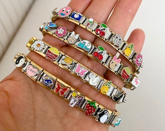 Italian Charm Bracelet 18 links 9mm wide, Stainless Steel bracelet, Popular bracelet, Valentine gift, Girlfriend gift, Gold-Silver Tone