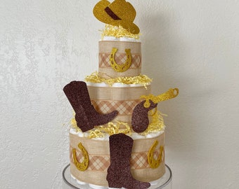 Cowboy Diaper Cake, Country Style Diaper Cake, Baby Shower Centerpiece, Cowboy Boots, Cowboy Hat, It'a a Boy Cake, Baby Shower Gift