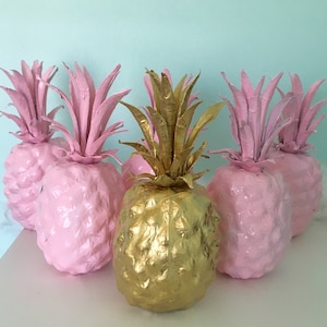 Pineapple flamingo tropical party decor, pineapple light weight cake topper, pineapple for centerpieces, gold paper mache pineapple