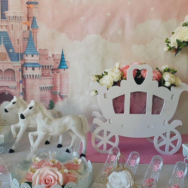 Cinderella Carriage Table Decor, Princess Carriage with horses and  flowers, great for Fairy Tale weddings, sweet 16 or other events