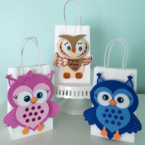 Owl Treat Bags, 8.5" Height Gift Bags with Owl Foam Decorations for a Baby Shower, 3 different styles, 6 or more bags of your choice