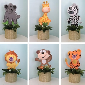 Set of 6 Safari Animals Foam Decorations, 3 different sizes, Safari centerpiece, Jungle Centerpiece, Safari Baby shower centerpiece