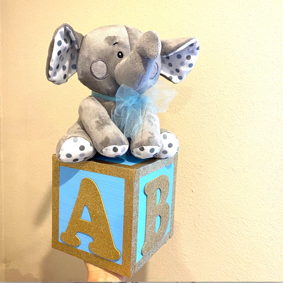 Wooden ABC Block Centerpiece With an Elephant or Bear Home Etsy