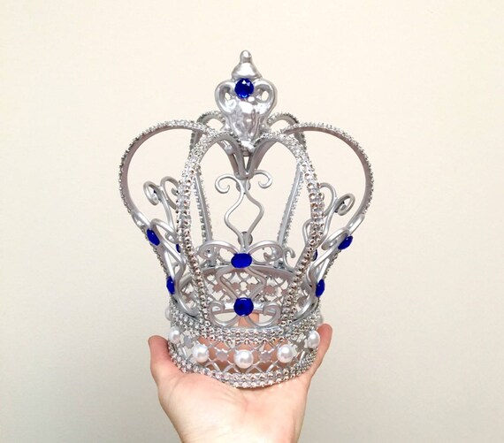 gorgeous silver crown cake topper with royal blue crystals for etsy