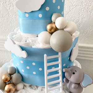Elephant Diaper Cake, 3 Tier Elephant Themed Diaper Cake, Safari table decor, Oh Baby Cake, Baby Shower Gift, Little Peanut Baby Shower image 2
