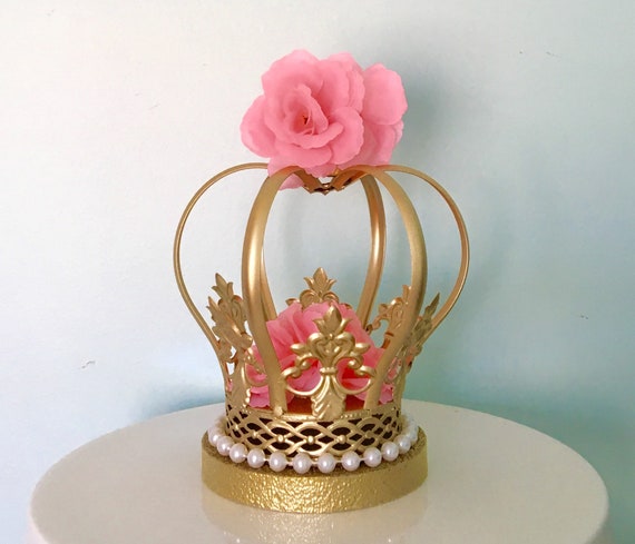 Baroque Gold Crown With Rhinestones - Small Tiara For Flower Bouquets, Cake Topper, Birthday Wedding Decor