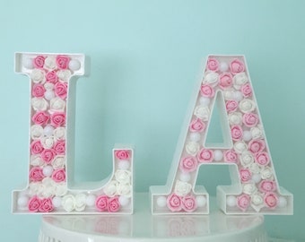 Rose Lightened Letters, 8" tall Letters, Baby Shower decor, Birthday gift, Christmas Gift, Wall decor, Table decor