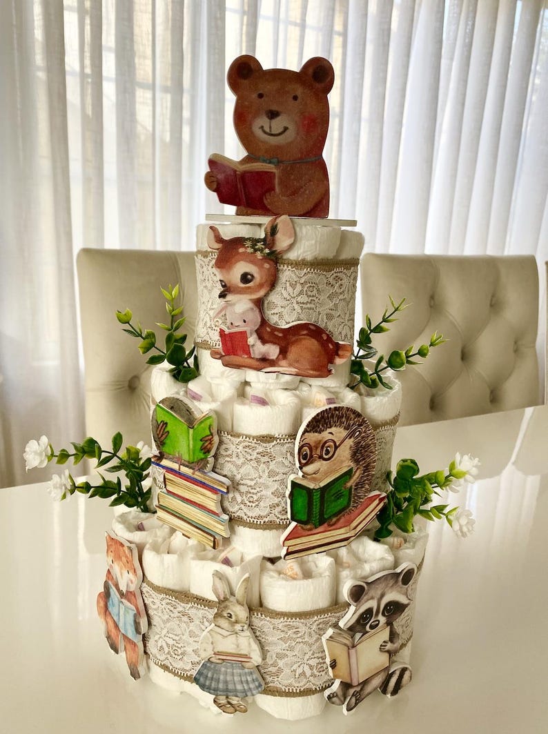 Woodland Diaper Cake, Storybook Themed 3 or 4 Tier Diaper Cake ...