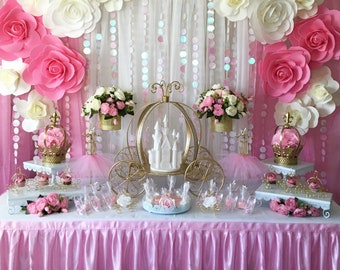 Princess Themed Baby Shower, Birthday, Sweet 16, Quinceanera, Table For Sweets, Gorgeous Flower Centerpieces, Carriages, Backdrop P300S80