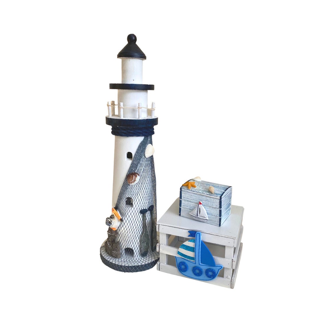 Adorable Lighthouse Nautical Theme Baby Shower Centerpiece Wooden Treasure Box Decoration for a Baby Shower popular birthday