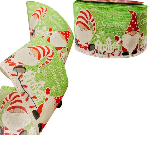 1.5 inch Cream Ribbon Featuring Lime Green Christmas Trees - 5 Yards