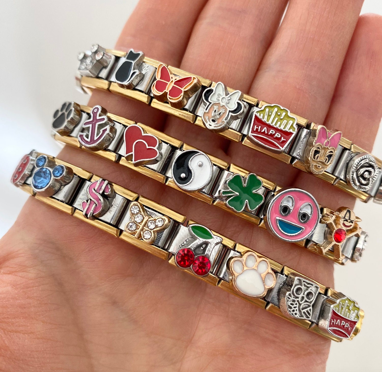 Women's Italian Charm Bracelet Black Heart Charms Italian