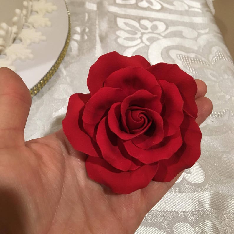 Set of 3 Beautiful Red Roses sugar gum paste red roses cake topper for your cakes image 2