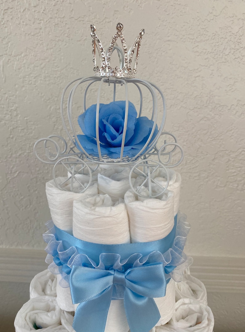 Cinderella Diaper Cake, 3 Tier Diaper Cake, Princess Decor, Baby Shower ...